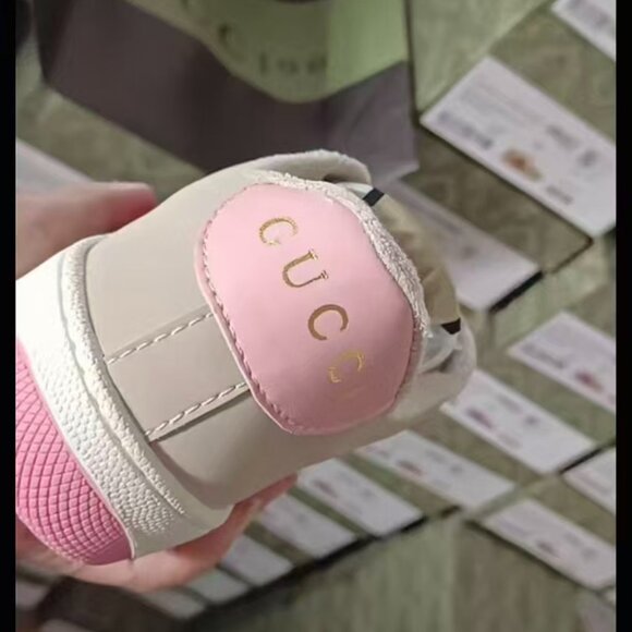 Gucci Women's Beige and Pink Flats with Signature Stripe - Picture 4 of 6